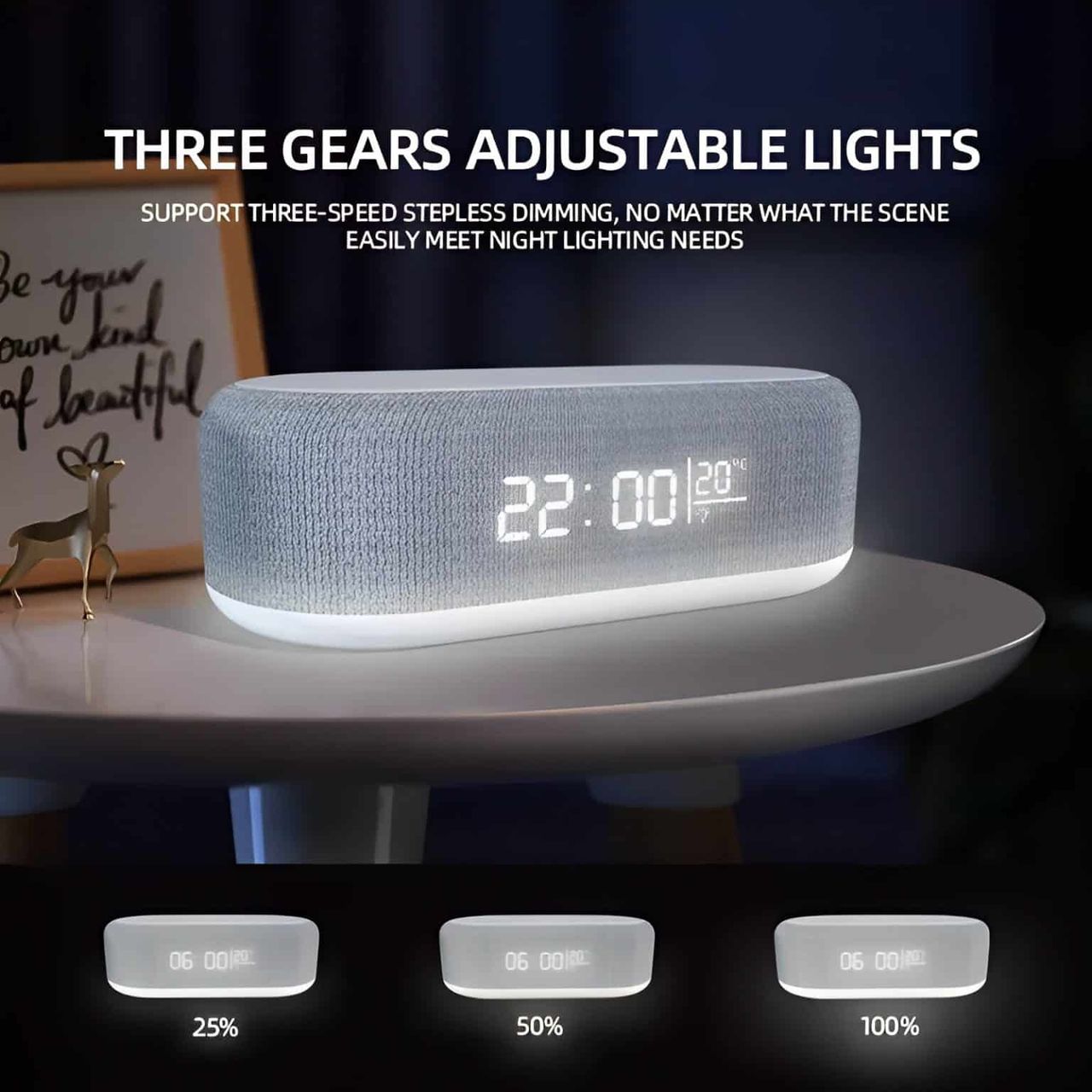 Bedside Light with Digital Alarm Clock and Wireless Fast Charging - CADIEL