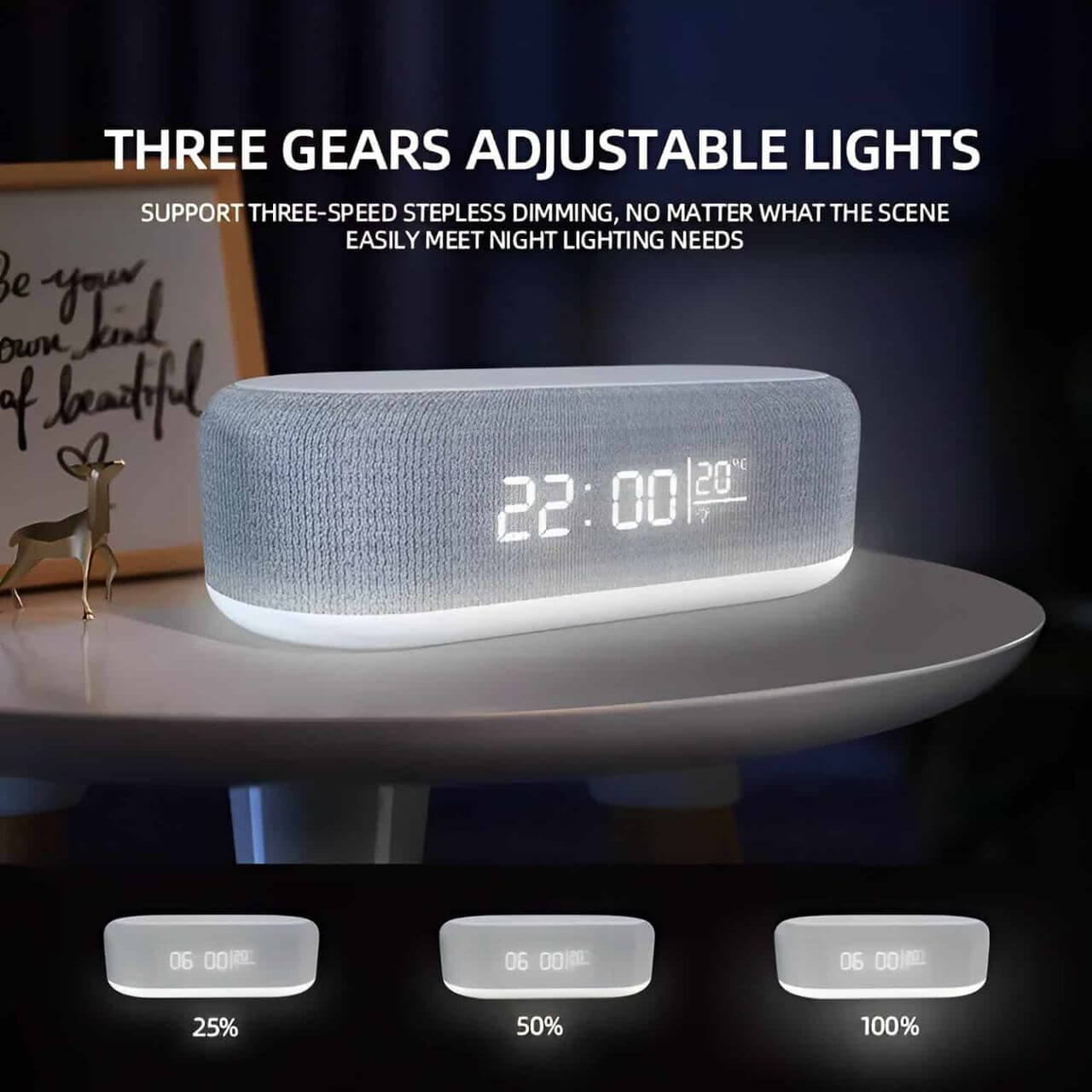 Bedside Light with Digital Alarm Clock and Wireless Fast Charging - CADIEL