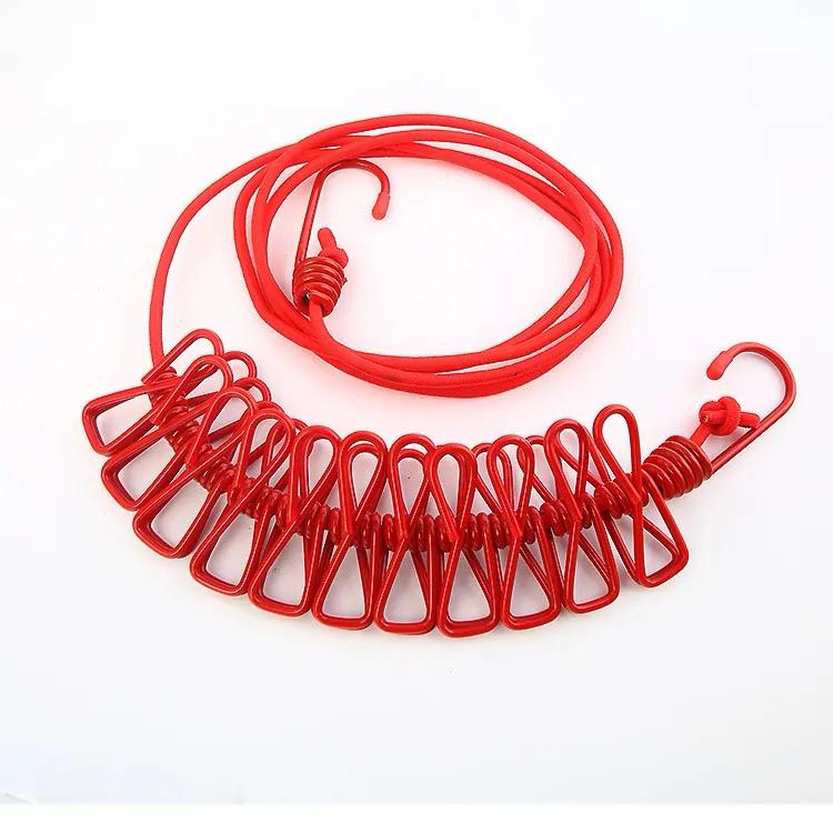 Clothesline Stretchable Drying Rope with Twelve Clips - CADIEL