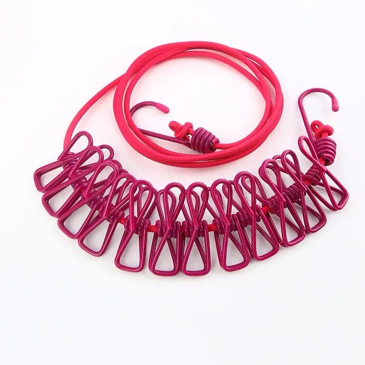 Clothesline Stretchable Drying Rope with Twelve Clips - CADIEL