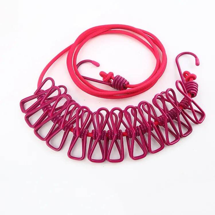 Clothesline Stretchable Drying Rope with Twelve Clips - CADIEL