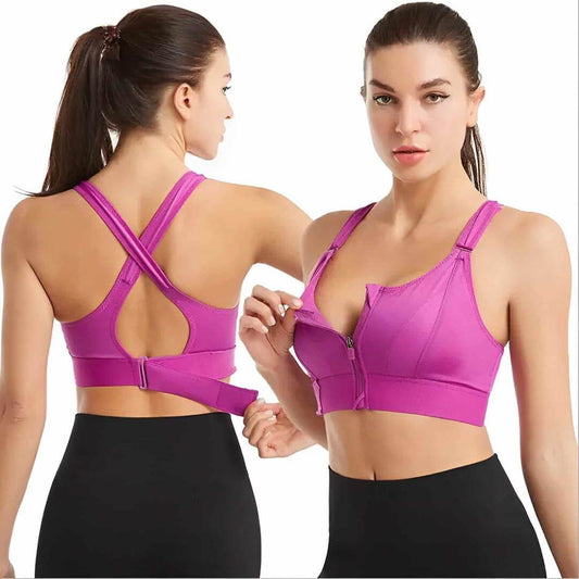 Front Zipper Adjustable Straps Sports Bra.
