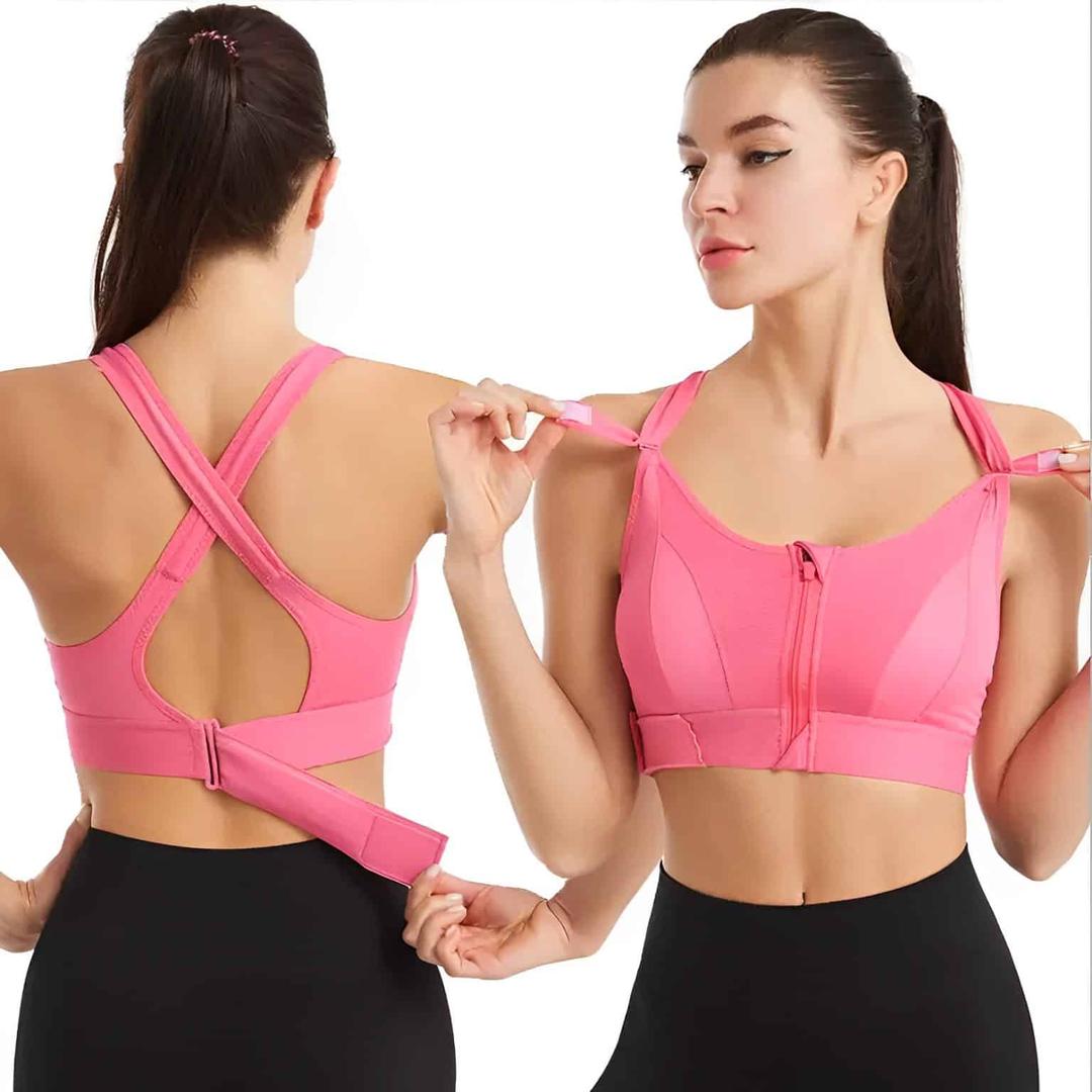 Front Zipper Adjustable Straps Sports Bra.