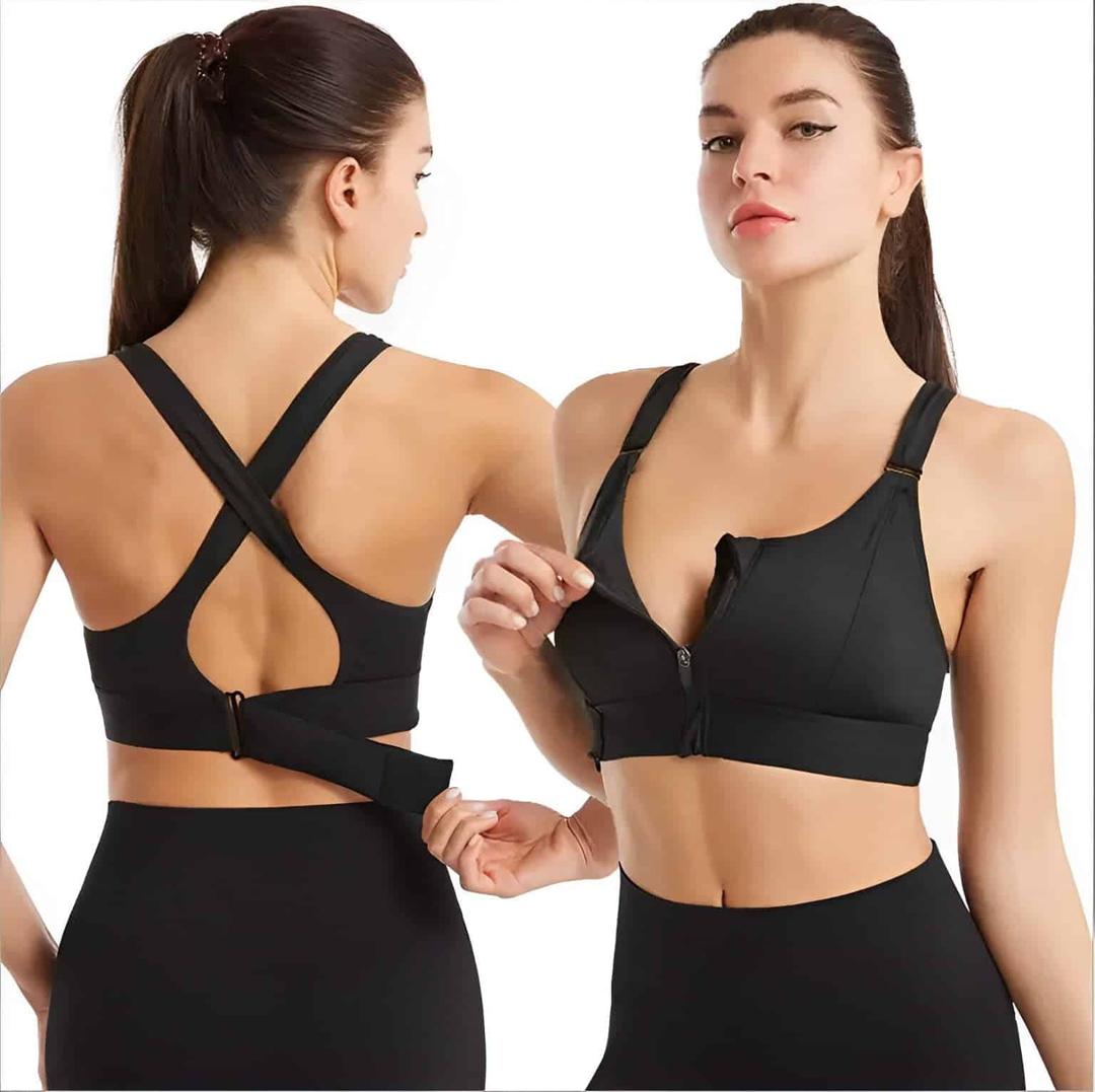 Front Zipper Adjustable Straps Sports Bra.