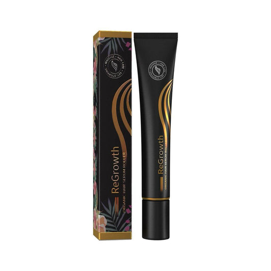 Hair Growth Serum in sleek packaging, designed to stimulate hair growth and thickness with micro balls massager.