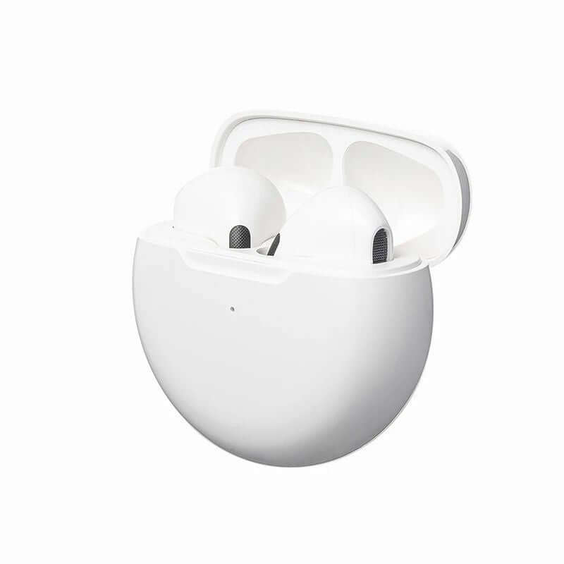 High-quality white noise-canceling earbuds in charging case, designed for comfort and convenience on-the-go.