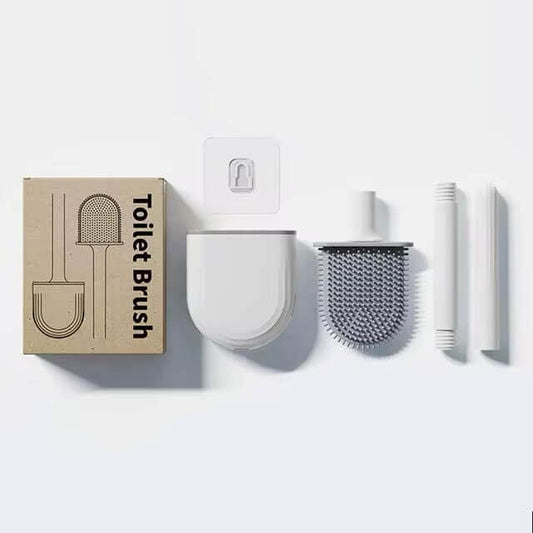 Wall mounted silicon toilet brush set with packaging and wall mount for efficient bathroom cleaning.