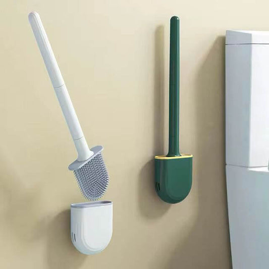 Wall Mounted Silicon Toilet Brushes in white and green, showcasing efficient bathroom cleaning and space-saving design.