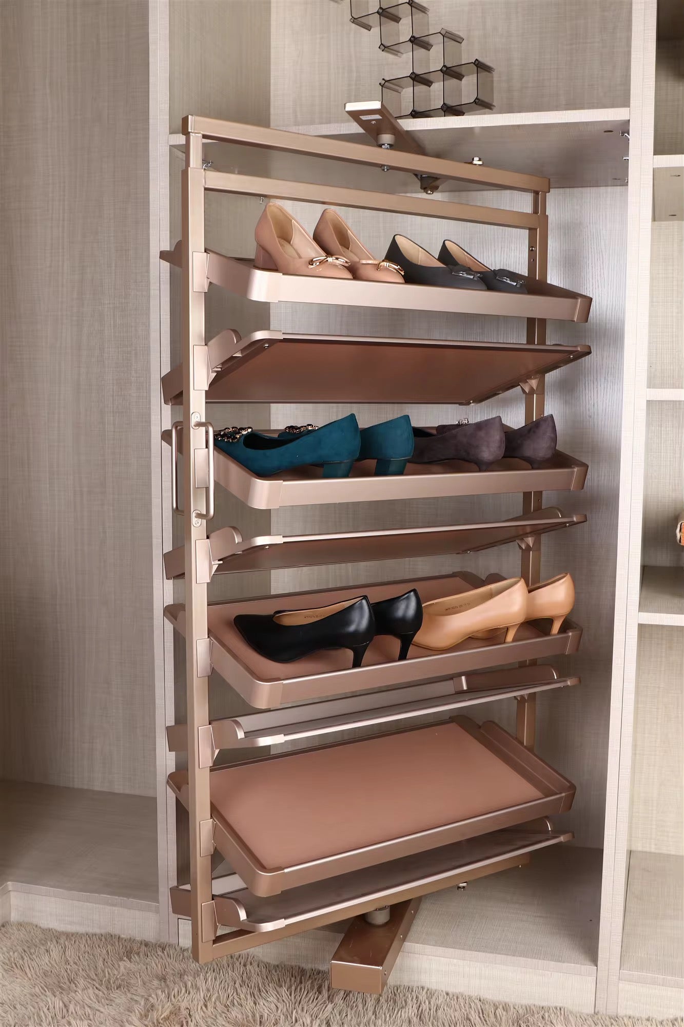 Rotating Shoe Rack with Sensor Light