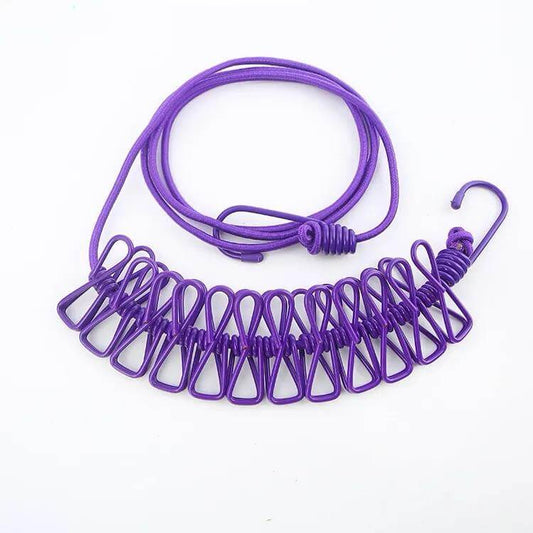 Clothesline Stretchable Drying Rope with Twelve Clips - CADIEL