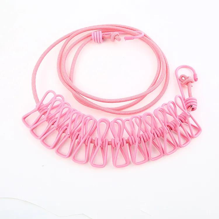 Clothesline Stretchable Drying Rope with Twelve Clips - CADIEL