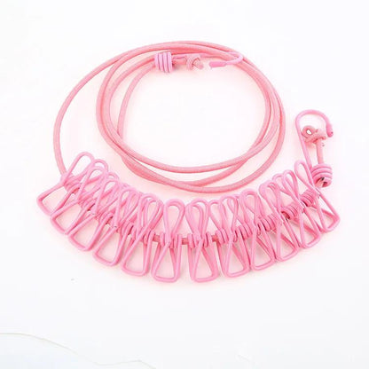 Clothesline Stretchable Drying Rope with Twelve Clips - CADIEL