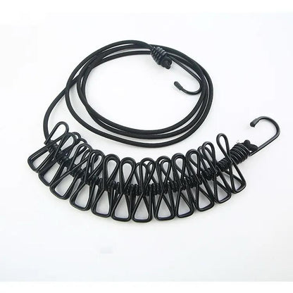 Clothesline Stretchable Drying Rope with Twelve Clips - CADIEL