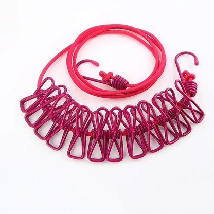 Clothesline Stretchable Drying Rope with Twelve Clips - CADIEL