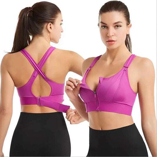 Front Zipper Adjustable Straps Sports Bra.