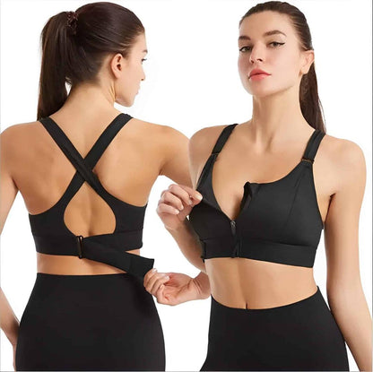 Front Zipper Adjustable Straps Sports Bra.